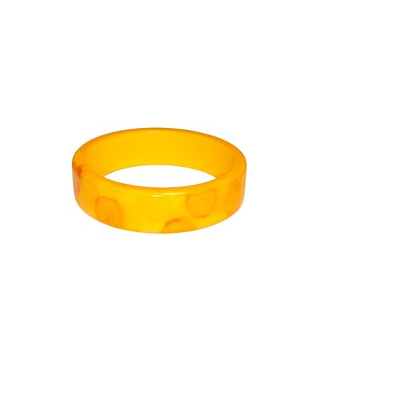 Vintage Butterscotch Bakelite Bracelet Bangle Yellow Poka Dot Retro Jewelry - Picture 1 of 4